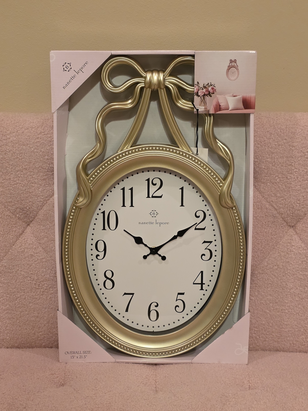 Nanette Lepore Gold Ribbon-Top Oval Wall Clock